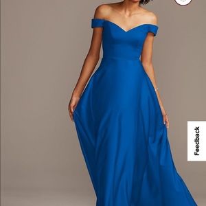 Off the shoulder horizon blue bridesmaid or prom dress